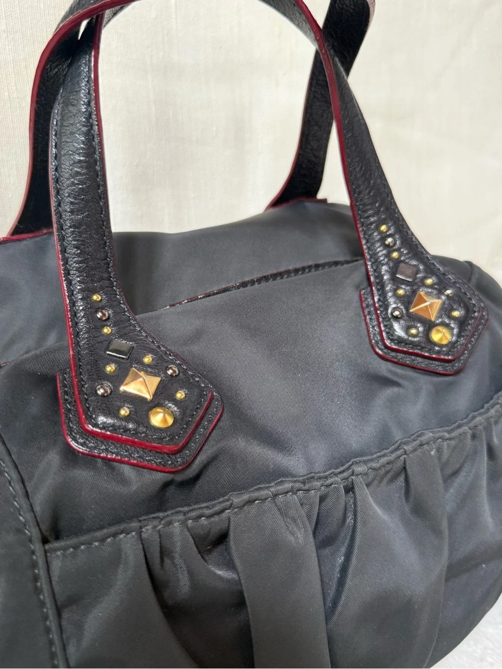 MZ Wallace Vintage Bedford Nylon Studded Satchel Crossbody Bag - Black